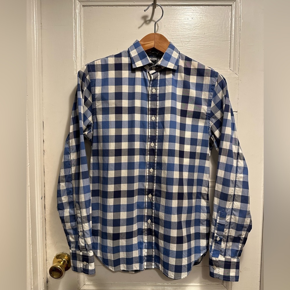 Todd Snyder - Men’s Blue White Plaid Button Down Shirt - Picture 2 of 9